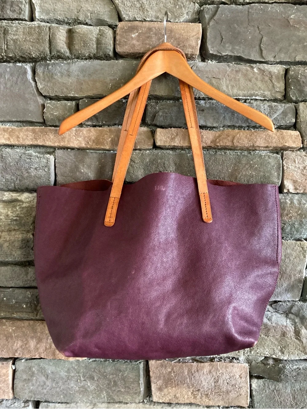 Mark & Graham Brooklyn Leather Oversized Tote Plum Long Weekend